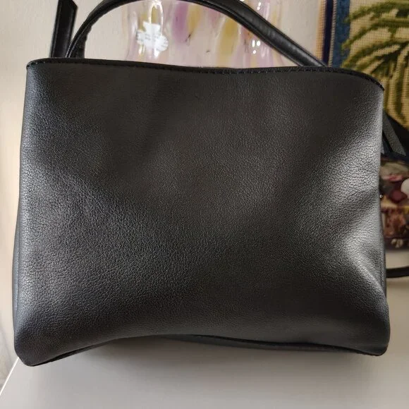 NINE WEST Purse Faux Black Leather Tri Compartment Compact Crossbody Bag - Picture 4 of 14